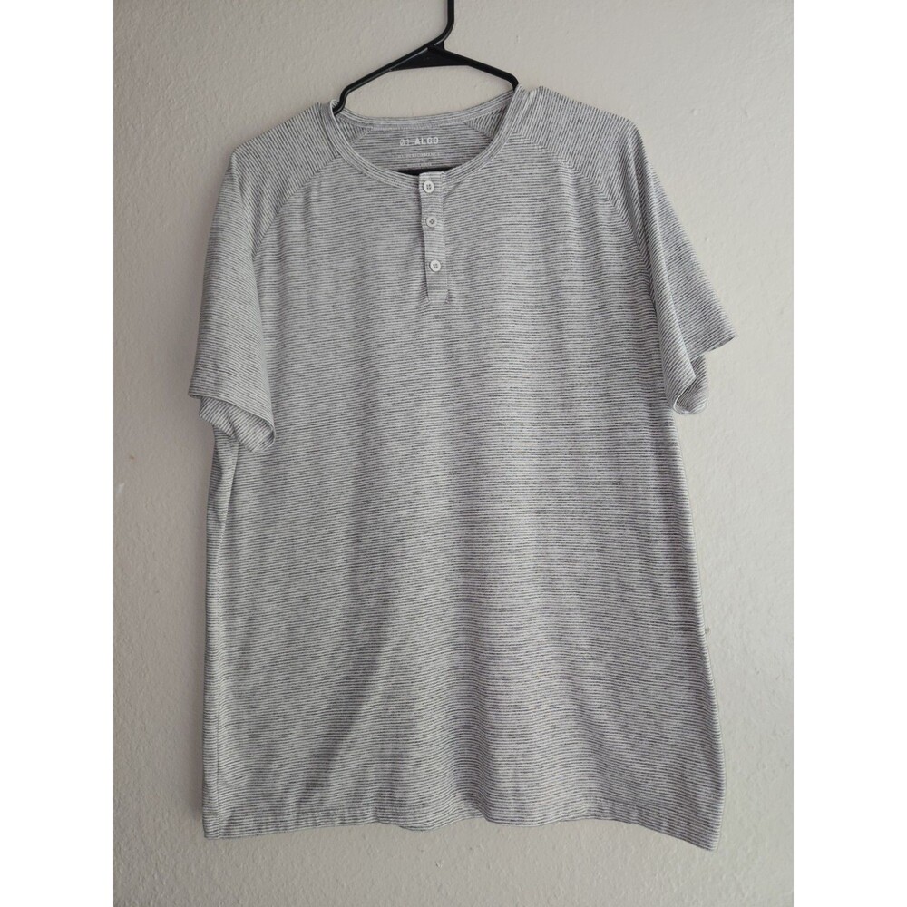 Men's 01.Algo Performance Henley Shirt Gray Striped Quick Dry Size Large
